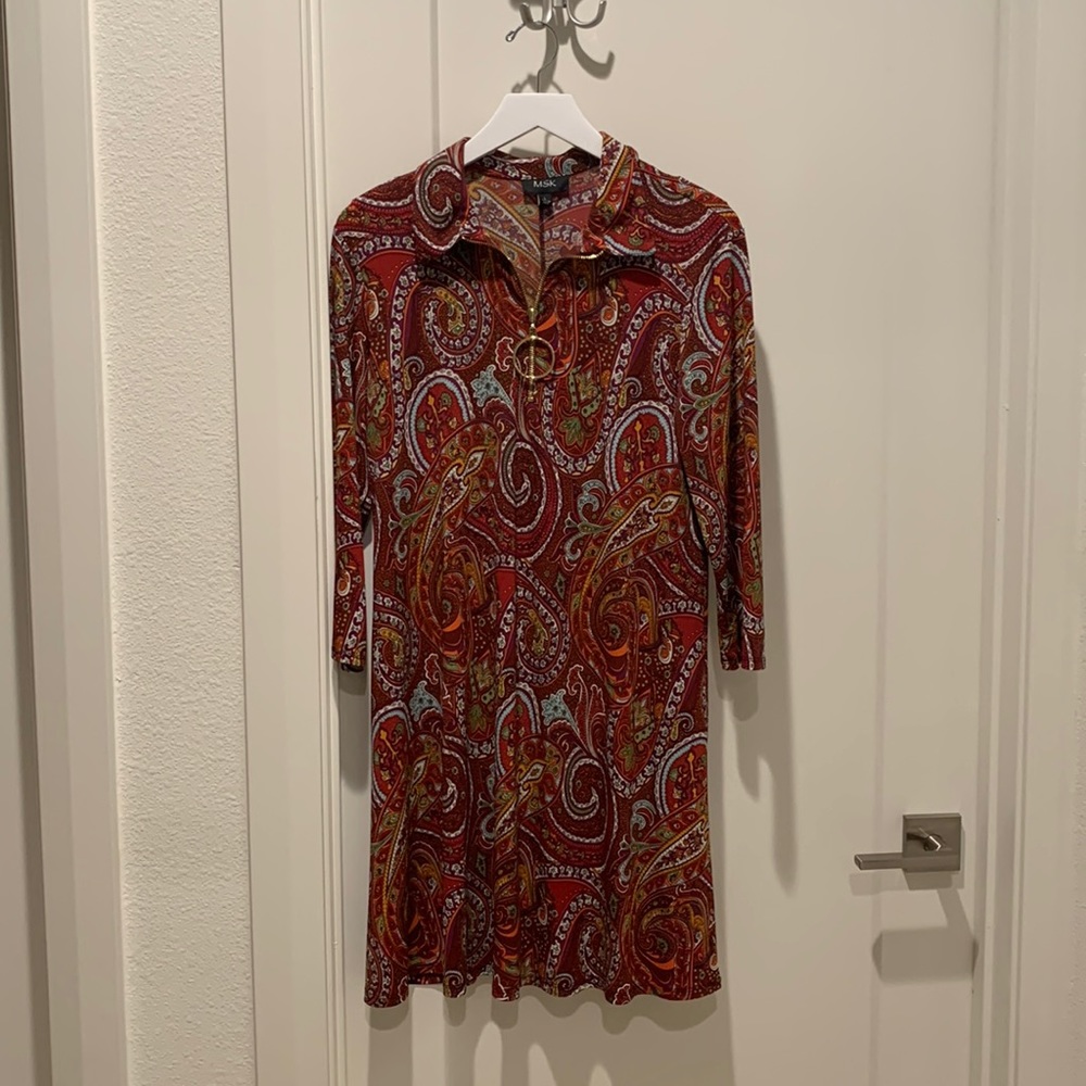 Red paisley midi swing dress
